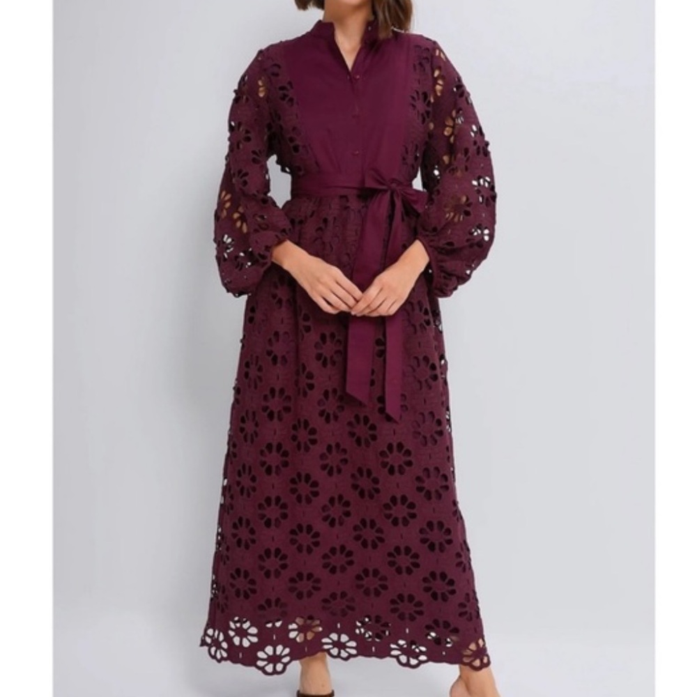 NWT Tuckernuck Merlot Lace Calliope Dress 100% cotton Burgundy $368 Retail 3XL